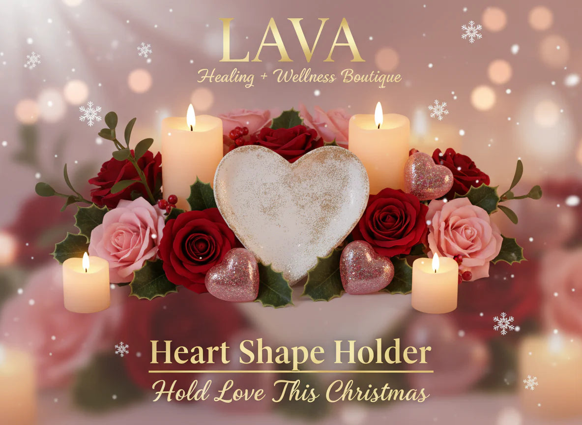 Heart shape holder with candles and flowers on a festive background